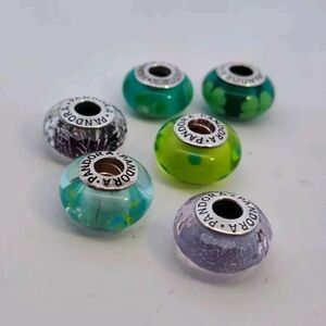 Lot of 6 Pandora Murano Glass Beads Charms